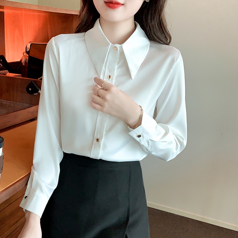 Áo Sơ Mi Chiffon Satin Bóng Cao Cấp Tay Dài Phong Cách Mới 2023 Cho Nữ