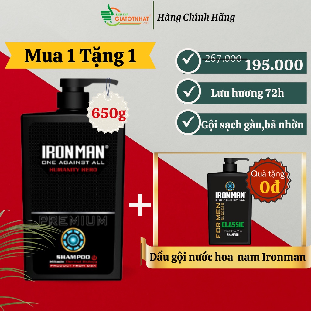 Dầu gộị hương nước hoa nam Ironman Humanity Hero 650g + Dầu gội nước hoa nam Formen Classic 650g