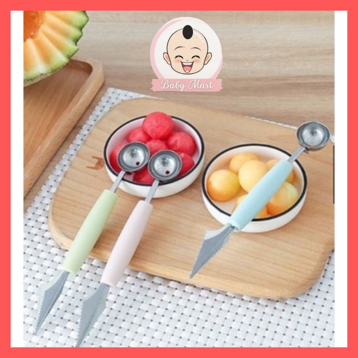 Muỗng Inox, Thìa Cắt Tỉa Trái Cây, Hoa Quả 2 đầu cho bé ăn dặm