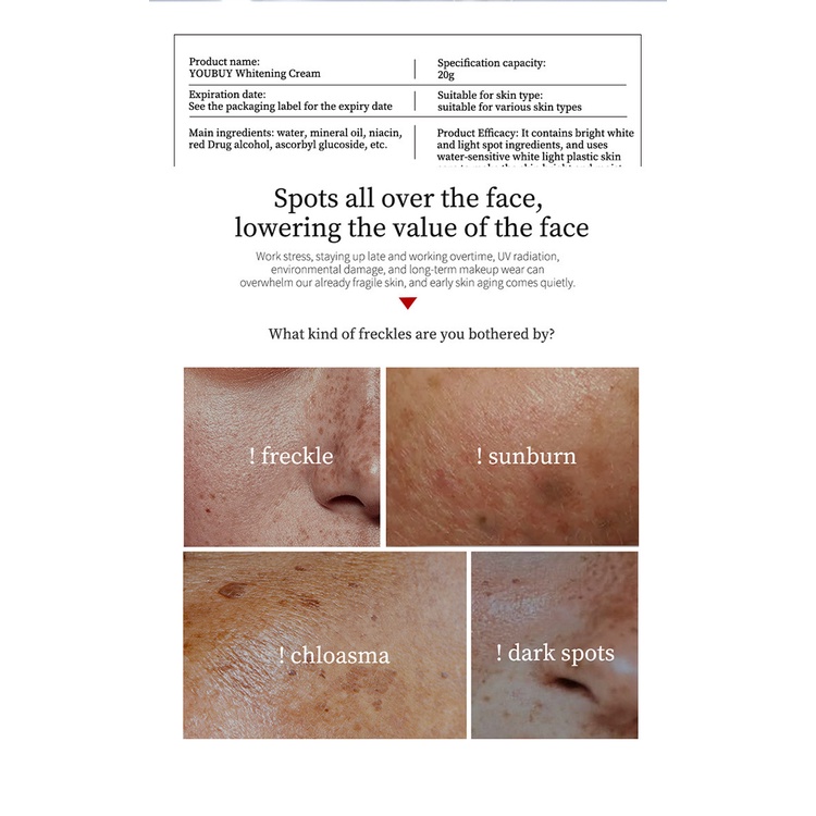YOUBUY Kem Dưỡng Trắng Da Loại Bỏ Tàn Nhang 20g