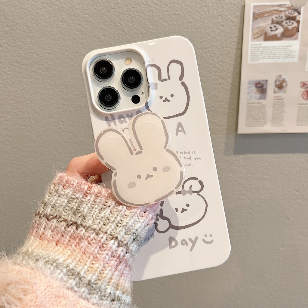 Ốp Điện Thoại Silicon Họa Tiết Hoạt Hình Chú Thỏ Dễ Thương Kèm Giá Đỡ Cho iPhone11 14promax 13