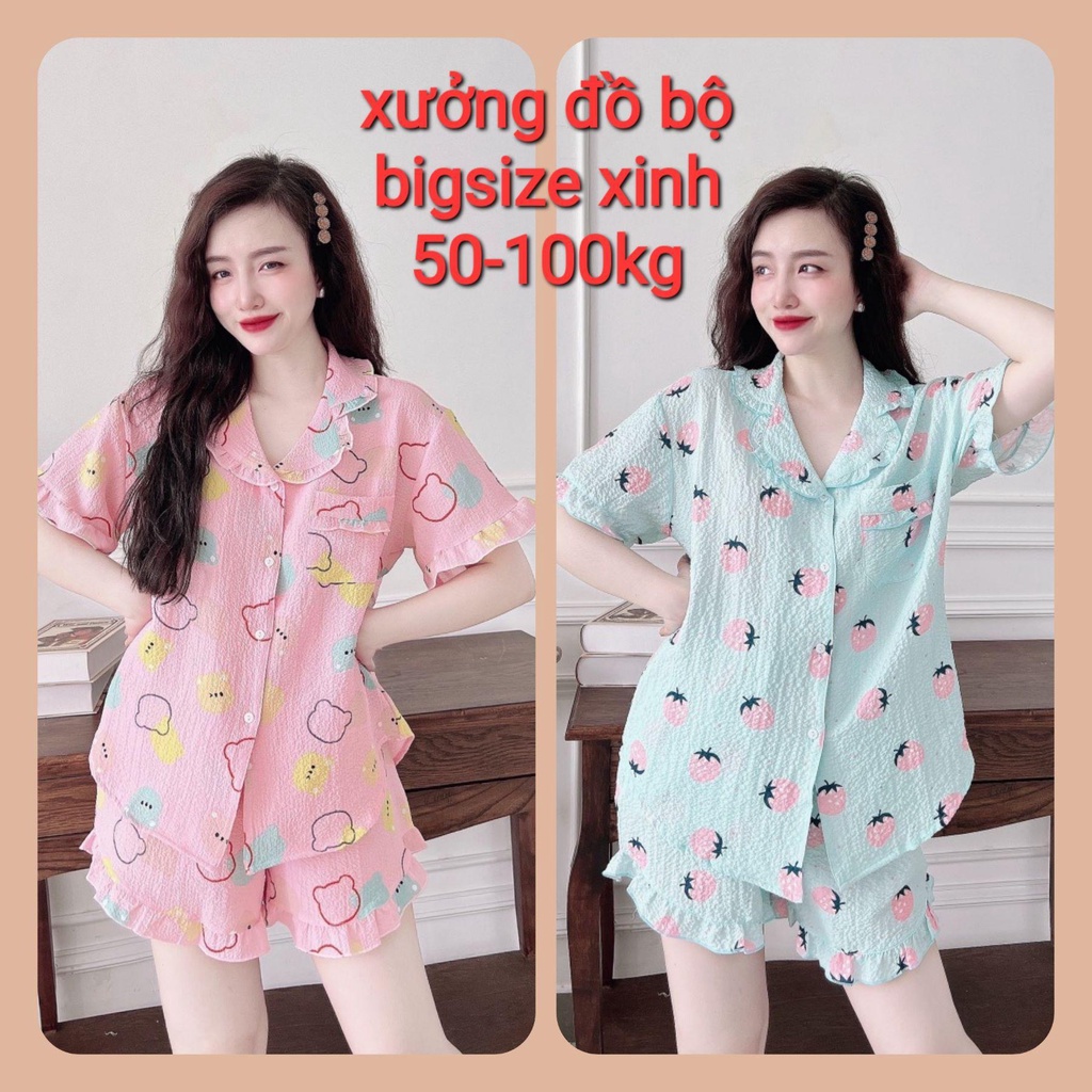 Đồ ngủ lụa đũi xốp 50-100kg bồ bộ bigsize nữ mặc nhà mềm mát