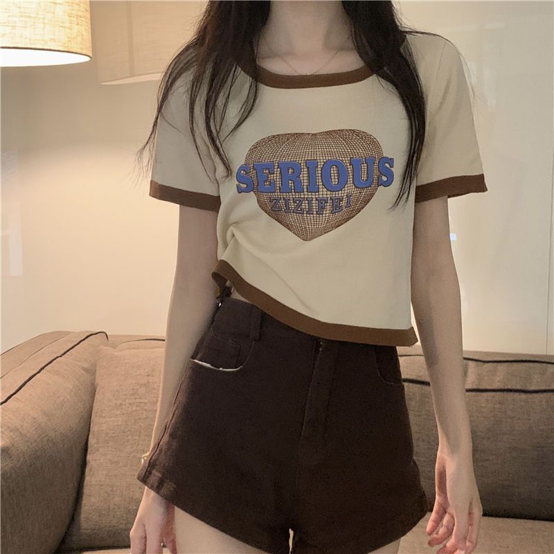 Áo Thun Tay Ngắn Màu Sắc Tương Phản Thời Trang Mùa Hè Cho Nữ