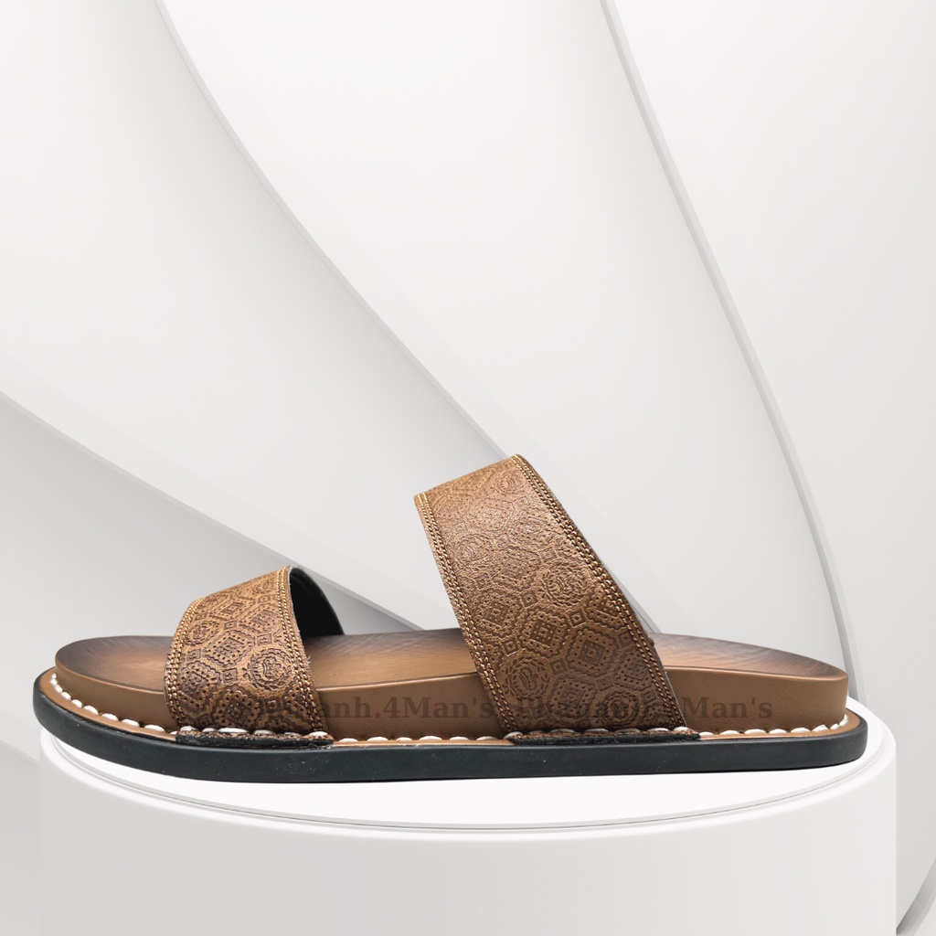 Dép nam quai ngang da bò Phananh.4Man's, đế đúc nguyên khối khâu viền thủ công đi êm chân, BH 12 Tháng