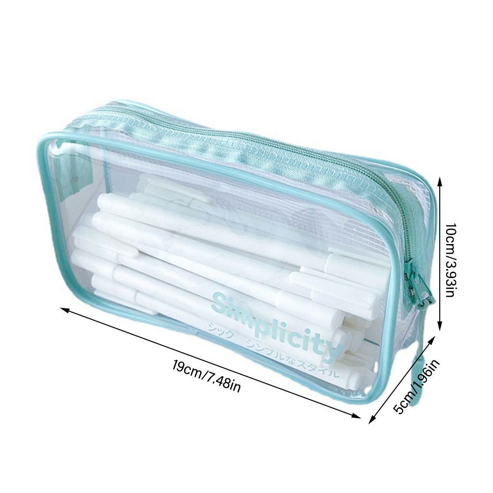 Túi Đựng Bút Dạng Lưới Trong Suốt Có Khóa Kéo Sức Chứa Lớn Phong Cách Hàn Quốc