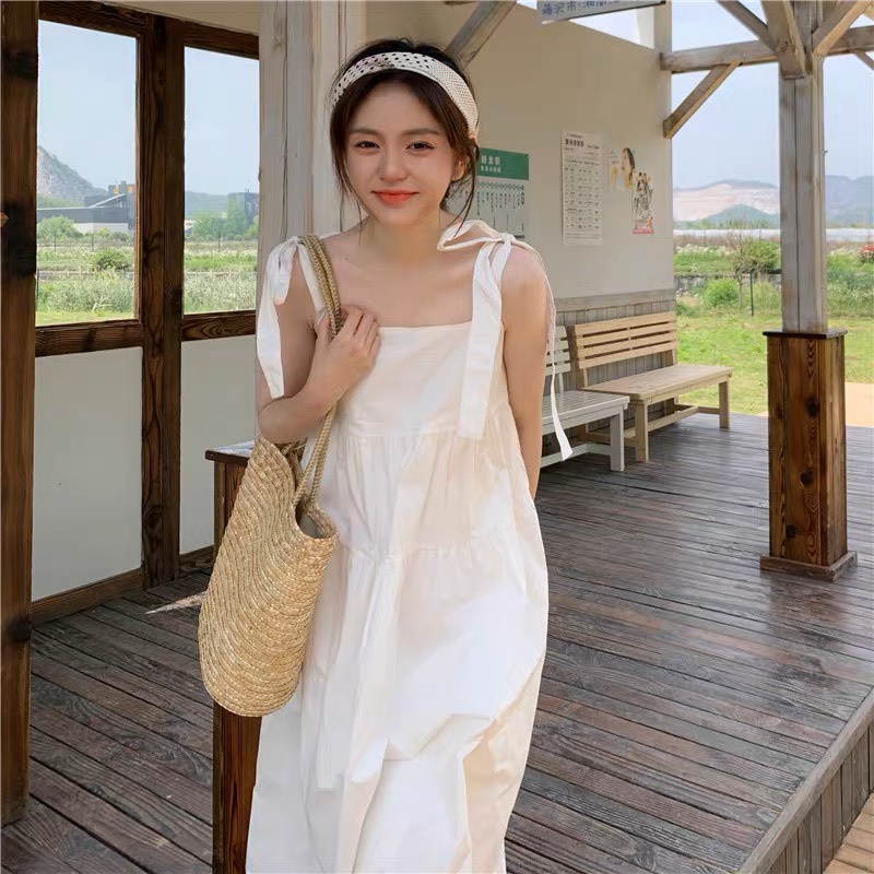 Váy xòe dáng dài 2 dây, đầm 2 dây babydoll kiểu dáng vintage dễ thương minstore365 | BigBuy360 - bigbuy360.vn