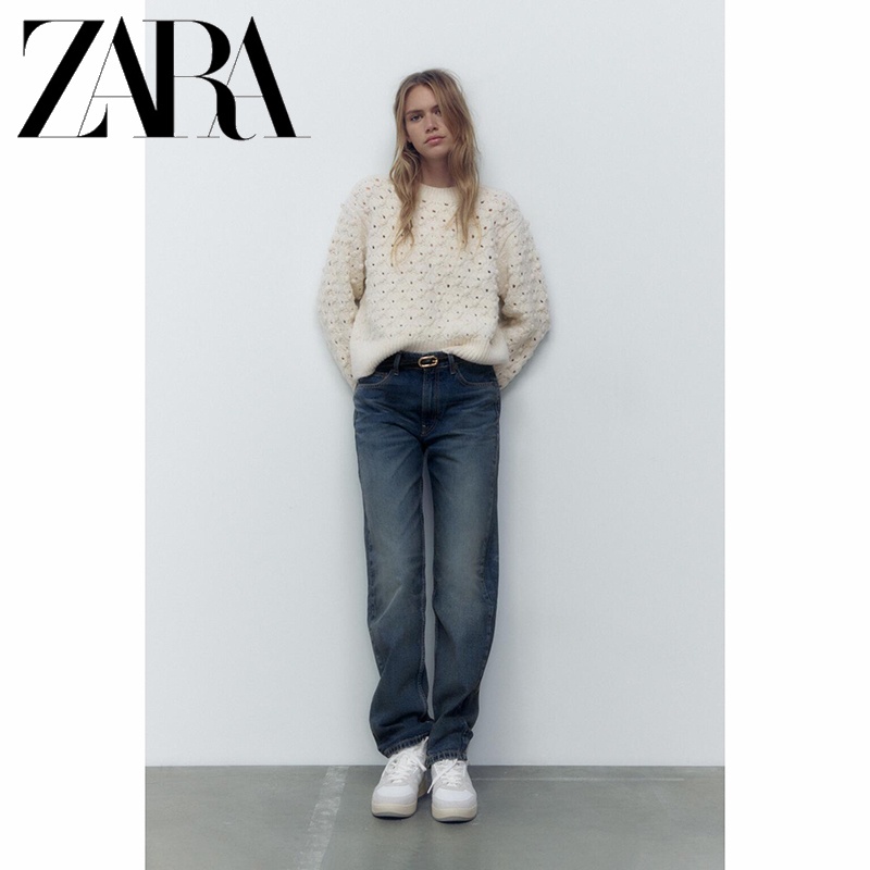 Áo Sweater Dệt Kim Tay Dài Cổ Tròn Hiệu ZARA Thời Trang Cho Nữ