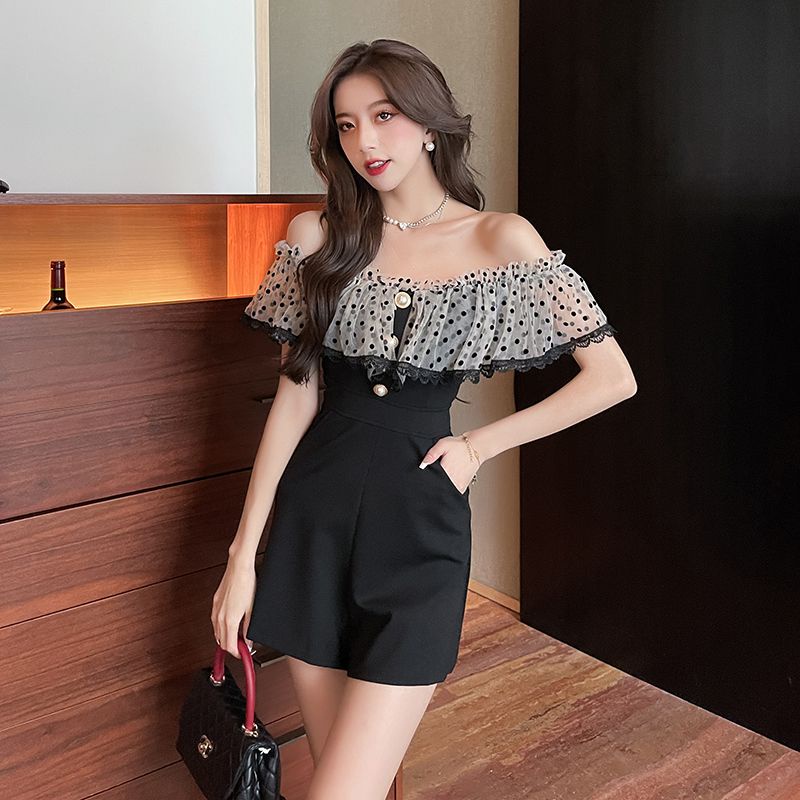 Áo Liền Quần Ngắn Dáng Chữ A Một Hàng Nút Cài Một Hàng Khuy Họa Tiết Chấm Bi Gợi Cảm Phong Cách Hepburn Mùa Hè Mới 2023