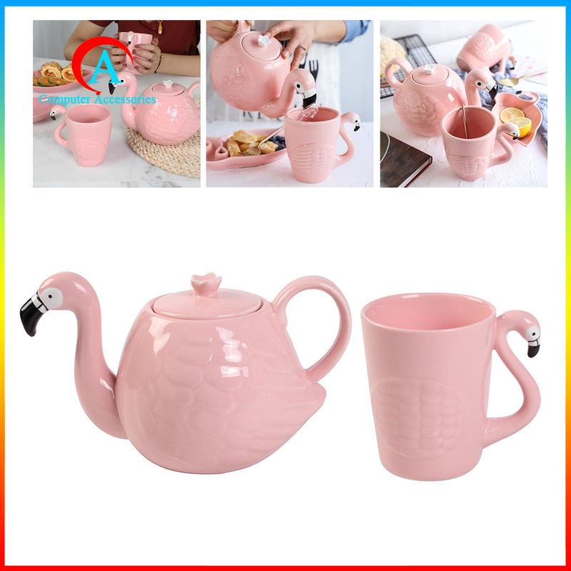 Ấm Trà Sứ Hình Chim Hồng Hạc 3D Sáng Tạo