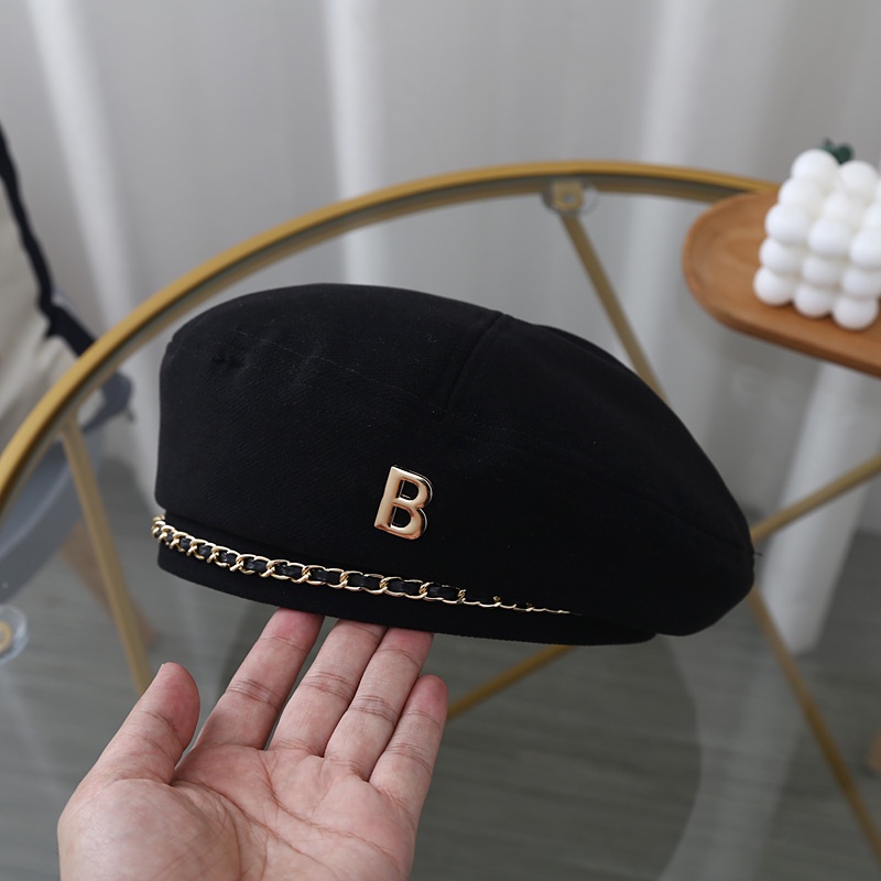 Mũ Beret Phối Dây Xích Phong Cách Thời Trang Thu Đông Hàn Quốc Cho Nữ