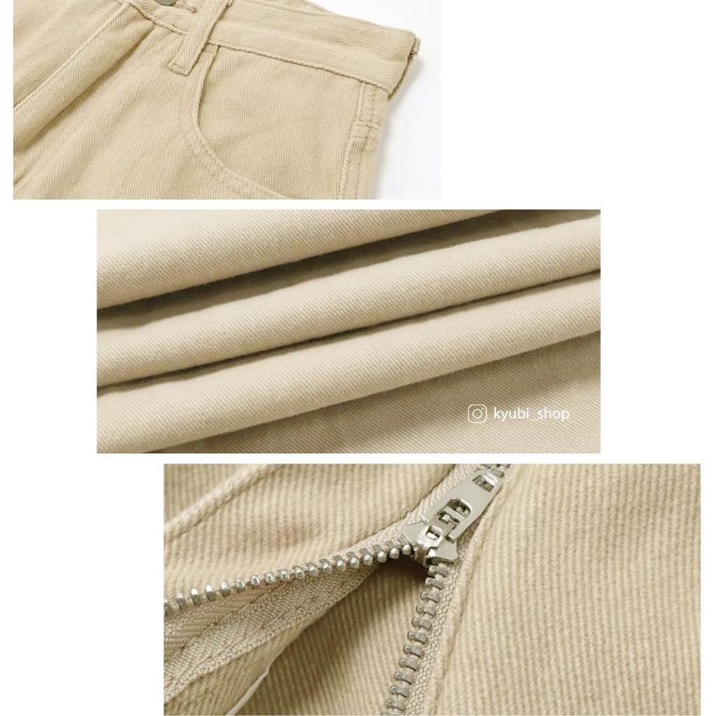 Quần jean kaki nữ ống suông ulzzang lưng cao màu nâu tây (có bigsize) - Quần jeans ống rộng 2 nút Kyubi NT2