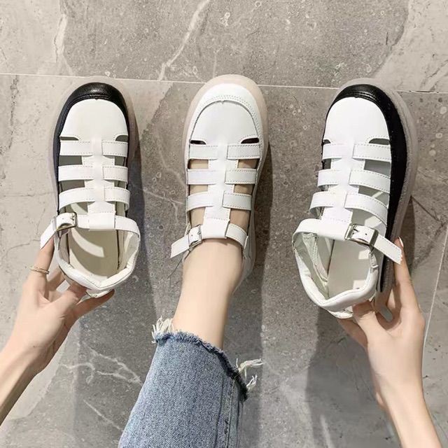( SẴN ĐEN 36 ) Sandal cut-out BIG SIZE 35-43 - Ảnh thật
