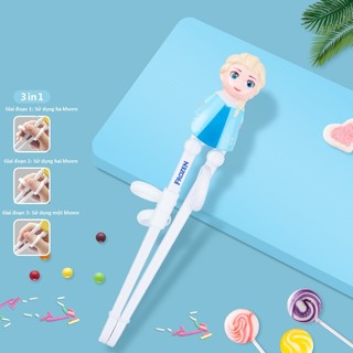 Đũa tập ăn 3D hình Elsa, Anna (Nữ hoàng băng giá) 3 in 1，có ảnh thật -Disney