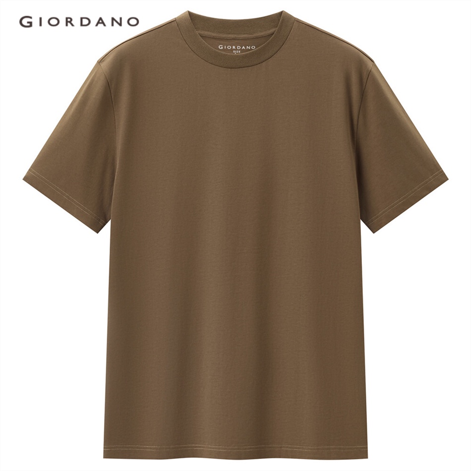 Áo thun cotton GIORDANO 13023211 cổ lọ ngắn tay màu trơn cho nam