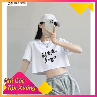 Áo thun croptop ngắn tay in hình black form rộng dáng rộng chất liệu 100% cotton