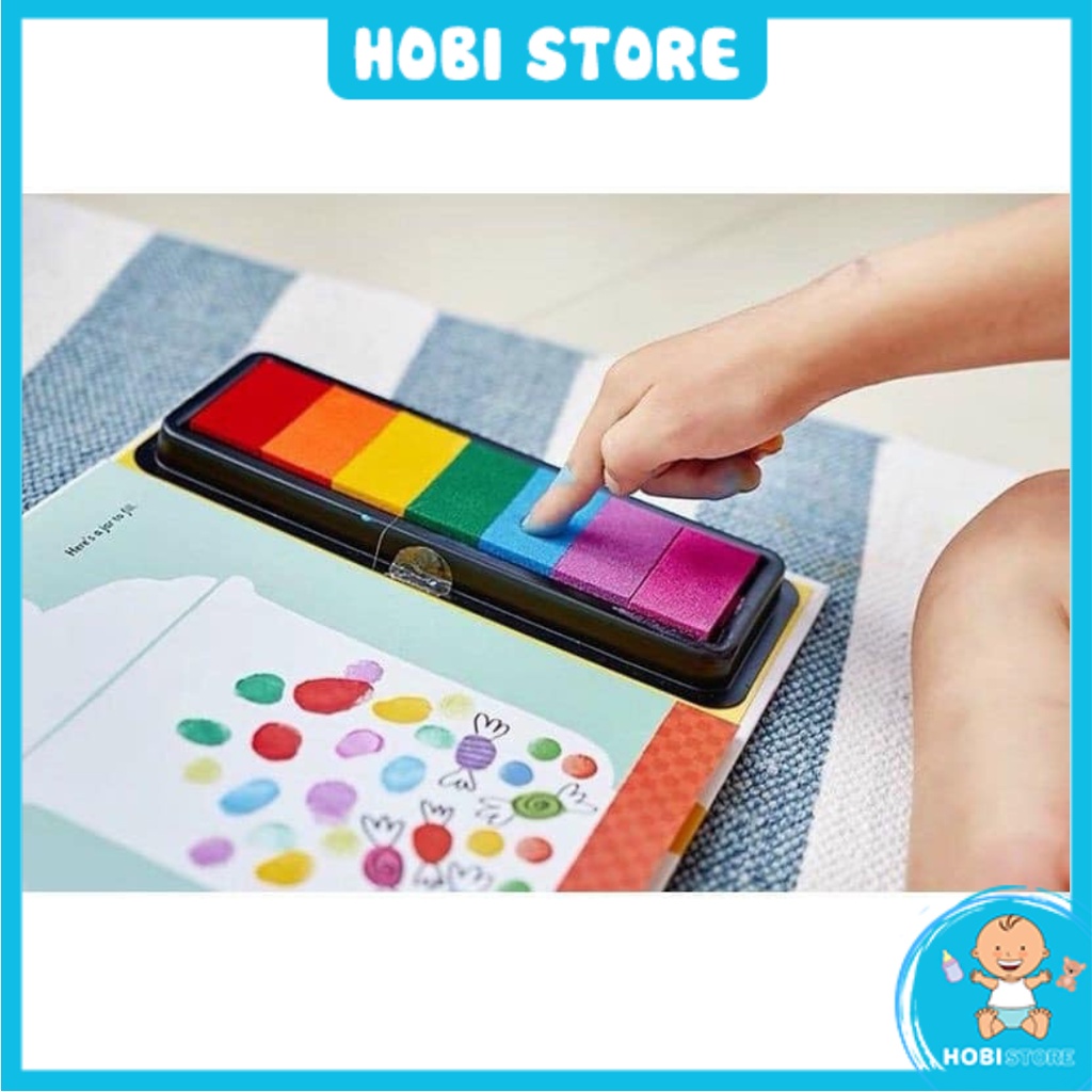 Hộp 7 màu vân tay cho bé tô vẽ tưởng tượng sáng tạo, mực in dấu gỗ khắc dấu trang trí bullet journal planner sổ tay mini