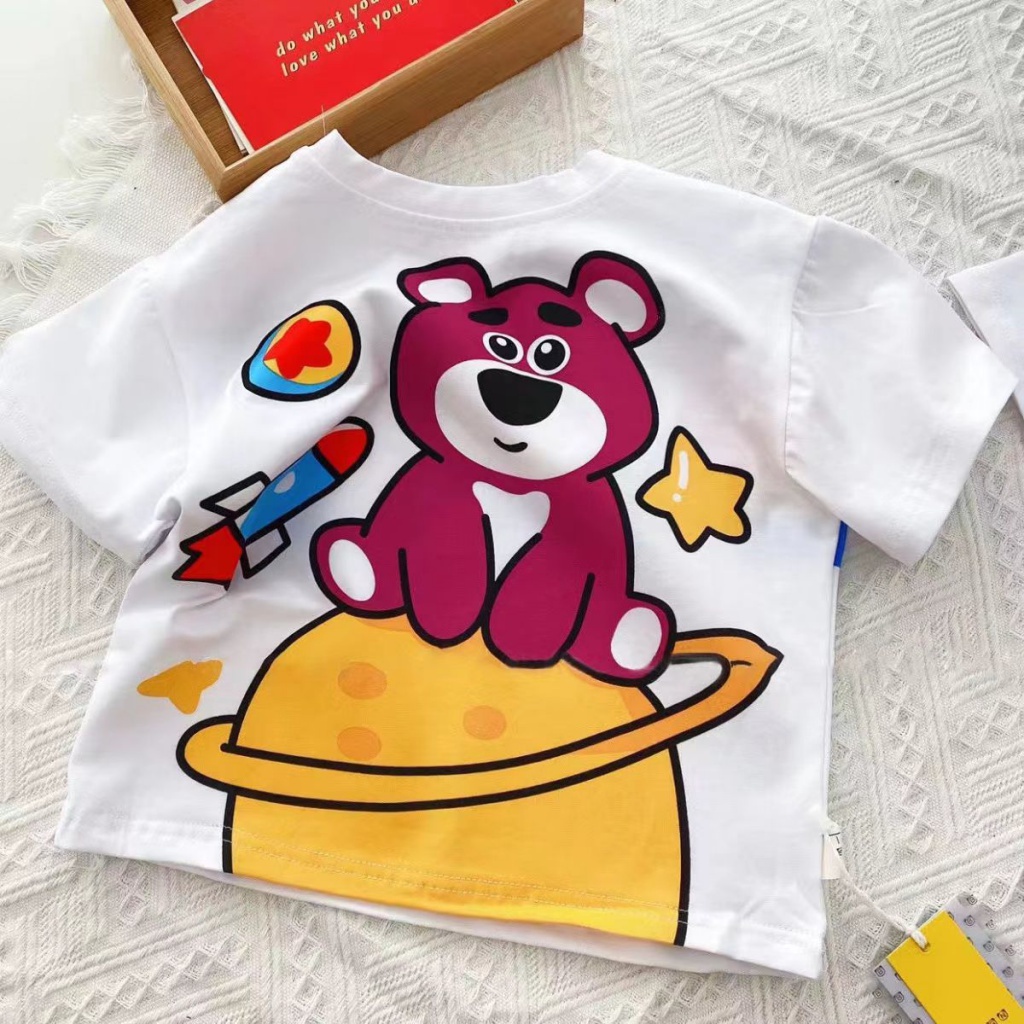 Áo Thun Cotton Tay Ngắn In Hình Gấu Hoạt Hình Màu Hồng Thời Trang Mùa Hè 2022 Dành Cho Bé Gái