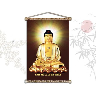 Tranh Phật A Di Đà chất liệu LỤA KIM SA