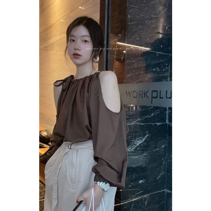 Áo Sơ Mi Trễ Vai Phối Dây Thắt Thời Trang Mùa Hè Dành Cho Nữ