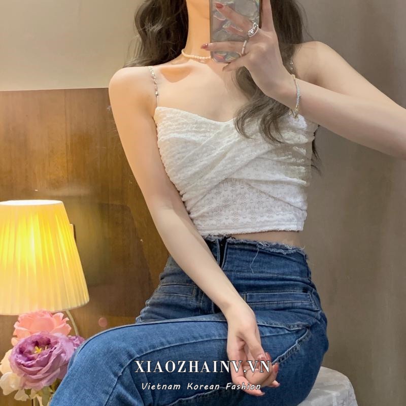 áo 2 dây croptop hai dây sát nách phối ren 3 màu thiết kế quyến rũ cho nữ ba lỗ