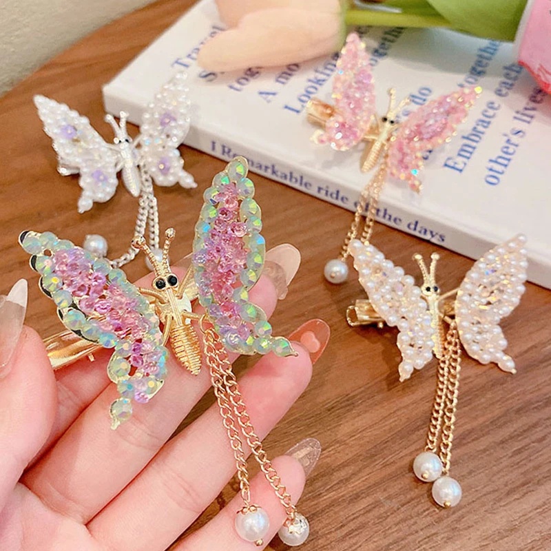 Kẹp Tóc Hình Bướm Đính Ngọc Trai Giả Phong Cách Vintage Thời Trang Cho Nữ
