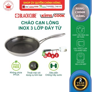 Chảo chống dính đáy từ 3 lớp đúc liền inox 304 Kims Cook Blackcube 24cm  ( tặng 1 sạn inox và 1 nắp kính Fivestar 24cm )