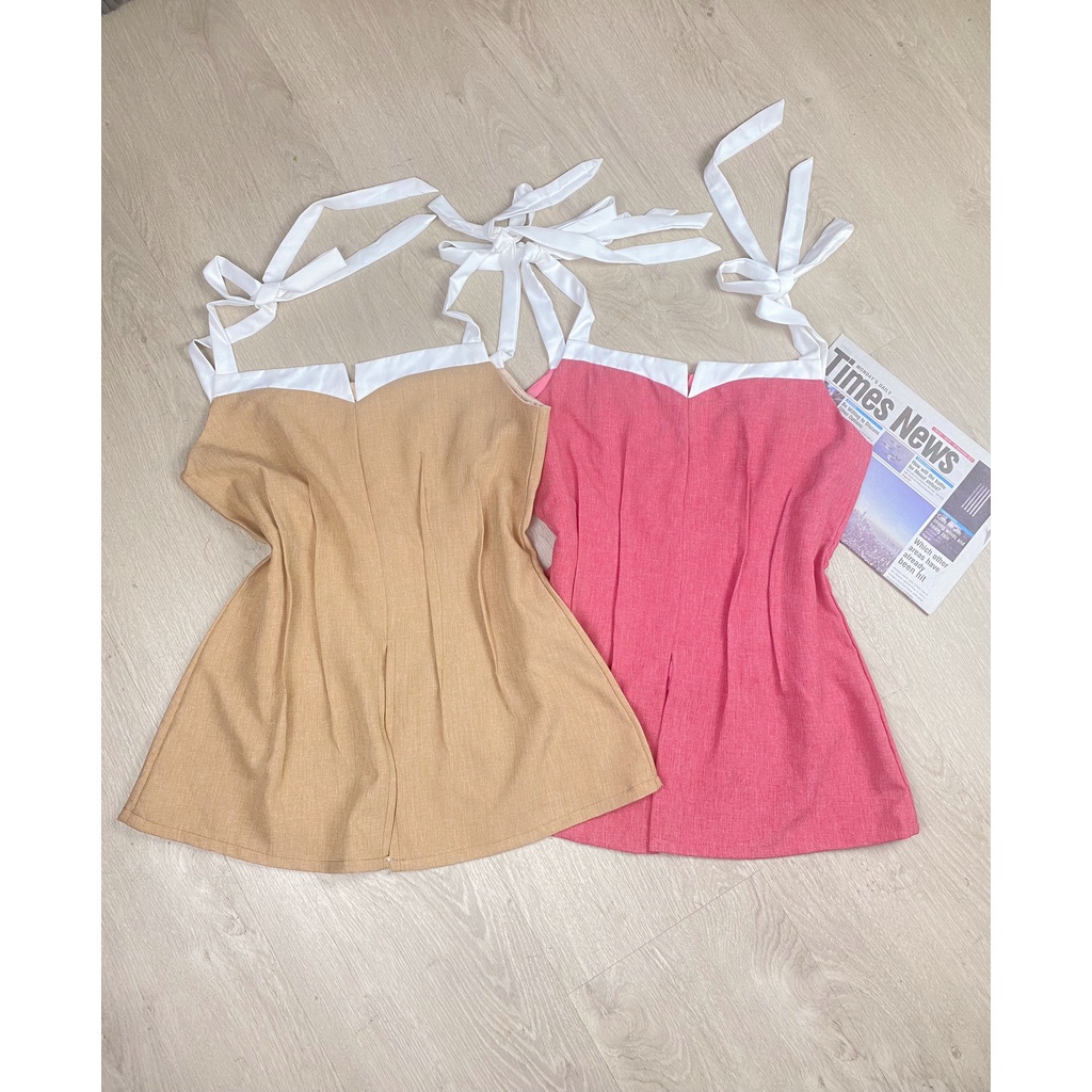 BIGSIZE 58-85KG - ÁO KIỂU 2 DÂY CỘT NƠ VAI - CLOVER TOP