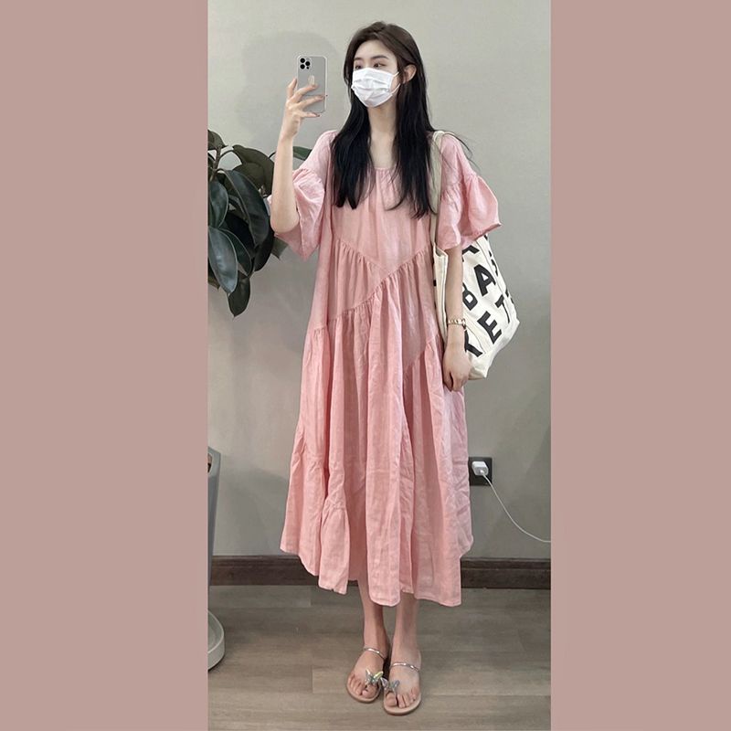 [Giao Ngay] Đầm Bầu Dáng Rộng Phong Cách Retro Pháp Thanh Lịch Mùa Hè Size Lớn Obesity