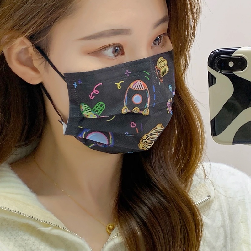 Set 10 / 30 / 50 Khẩu Trang 3 Lớp Họa Tiết Phi Hành Gia Dễ Thương Dành Cho Nam Và Nữ