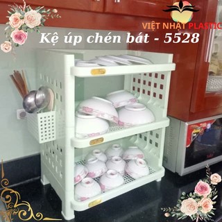 Kệ úp bát - Kệ úp chén 3 tầng có giỏ cắm đũa 5528 Nhựa Việt - Nhật Cao Cấp