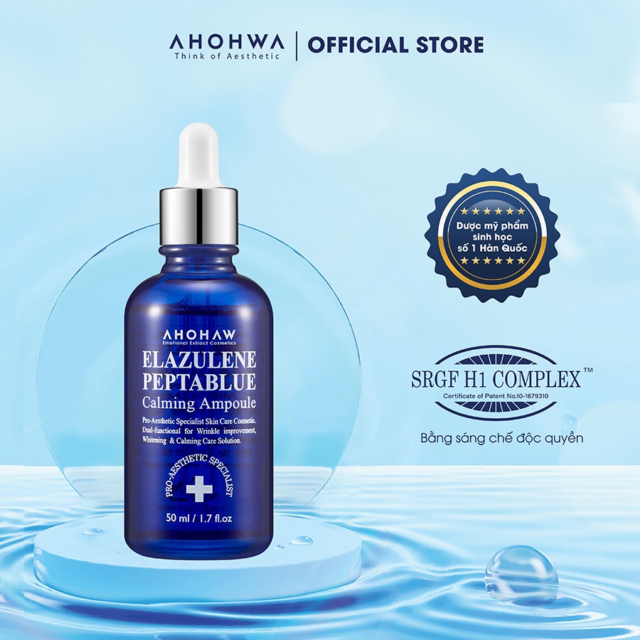 Tinh chất trẻ hóa tế bào sinh học Ahohwa Elazulene Peptablue Calming Ampoule