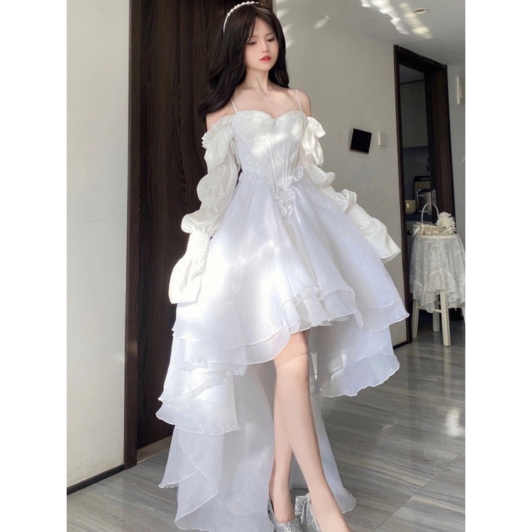 Đầm Công Chúa Hai Dây Màu Trắng Phong Cách Retro Pháp Thời Trang Mùa Xuân 2023 Mới