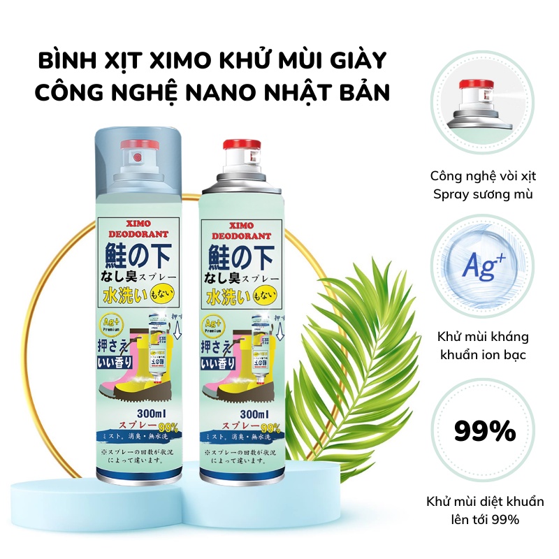 Bình xịt khử mùi hôi chân và làm sạch mùi giày Ximo cao cấp sản xuất theo công nghệ nano bạc ion Nhật Bản