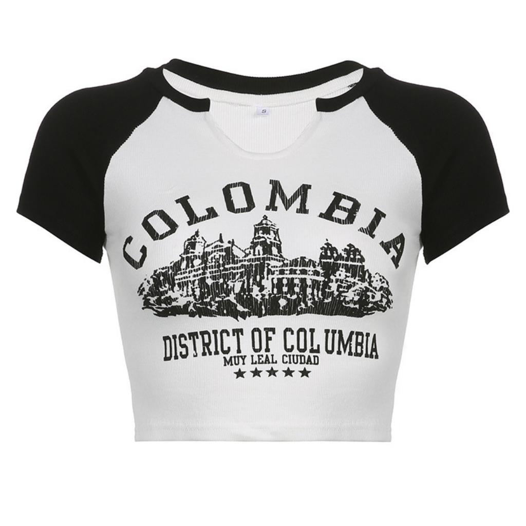 Áo croptop nữ GenY ngắn tay cổ khoét U, Áo kiểu nữ in hình Colombia cực đẹp chất thun borip loại 1 -C25-