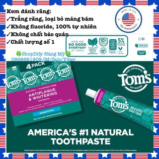 (Mỹ) Kem đánh răng tự nhiên làm trắng răng, loại bỏ mảng bám Tom's of Maine Antiplaque & Whitening Natural Fluoride-free
