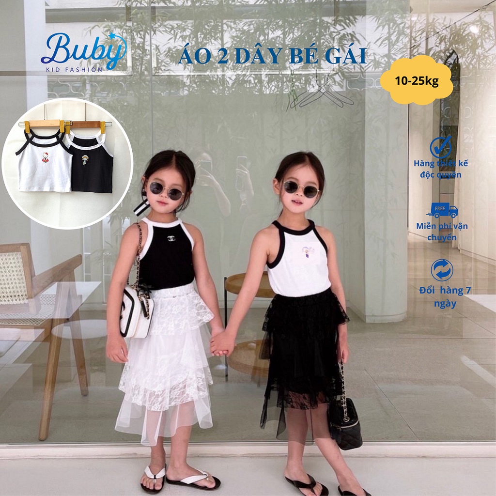 Áo hai dây bé gái BuBy House, chất liệu cotton mềm mát phù hợp cho bé đi chơi, ở nhà, Áo đủ sz cho bé từ 8kg đến 25kg