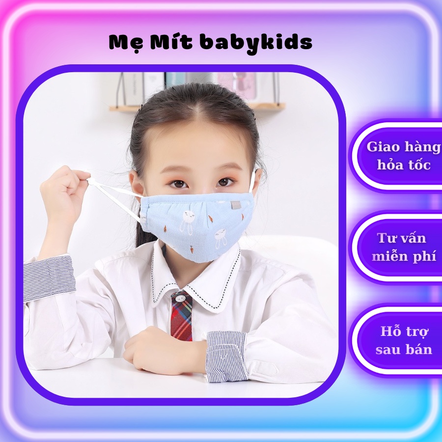 Khẩu trang 5 lớp vải xô cao cấp cho bé trai, bé gái từ 0 đến 8 tuổi nhiều hình dễ thương