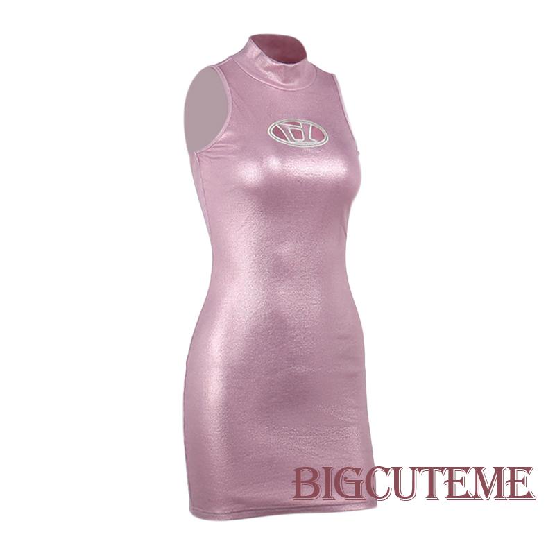 Đầm Ôm Không Tay Cổ Lọ Thêu Chữ Lấp Lánh Thời Trang Mùa Hè Dành Cho Nữ