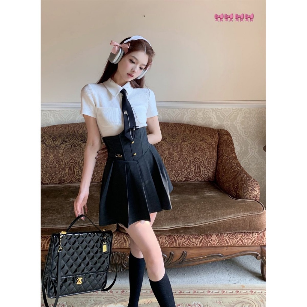 Set Áo Thun Ngắn Tay + Chân Váy Chữ a Lưng Cao Màu Đen Thời Trang Xuân 2023 Cho Nữ103250