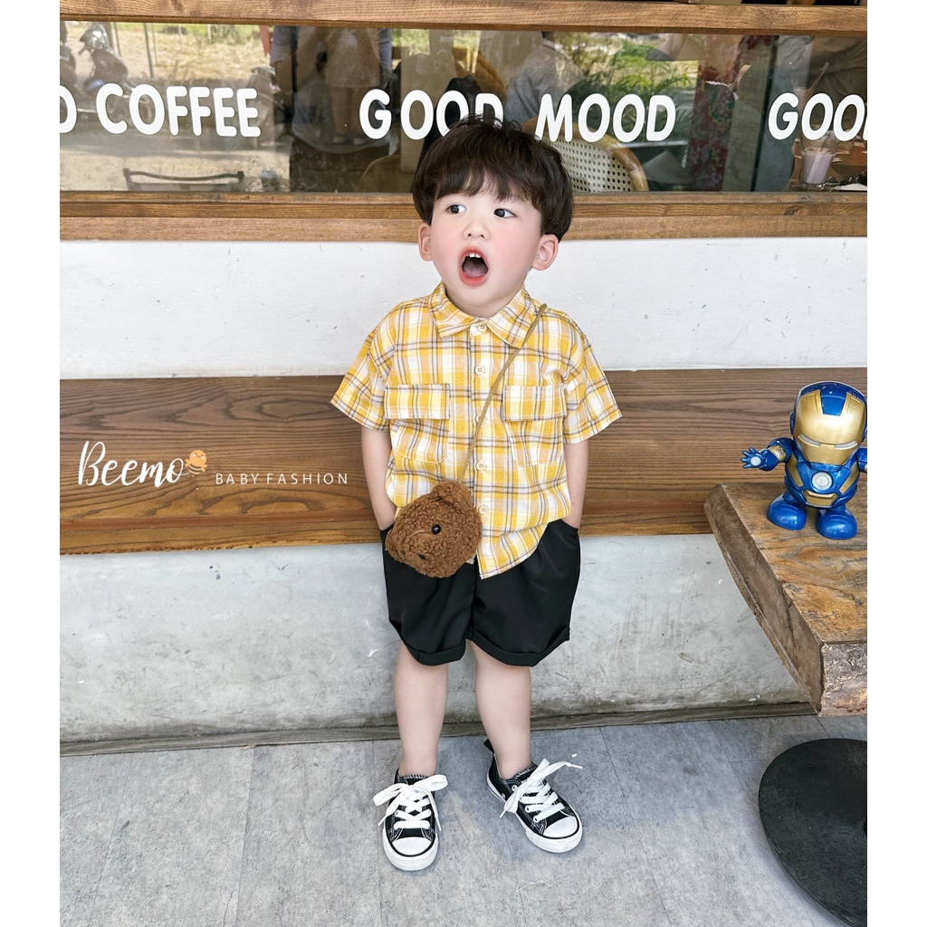 Áo sơ mi bé trai BEEMO 005A áo bé chất liệu kẻ thô cao cấp,đứng form,dễ phối đồ cho bé,GOMEE KIDS