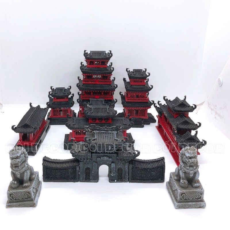 Mô hình nhà tiểu cảnh chất liệu Combosite kháng nước 9 chi tiết sắc nét trang trí sân vườn non bộ, bể bán cạn, bể cá