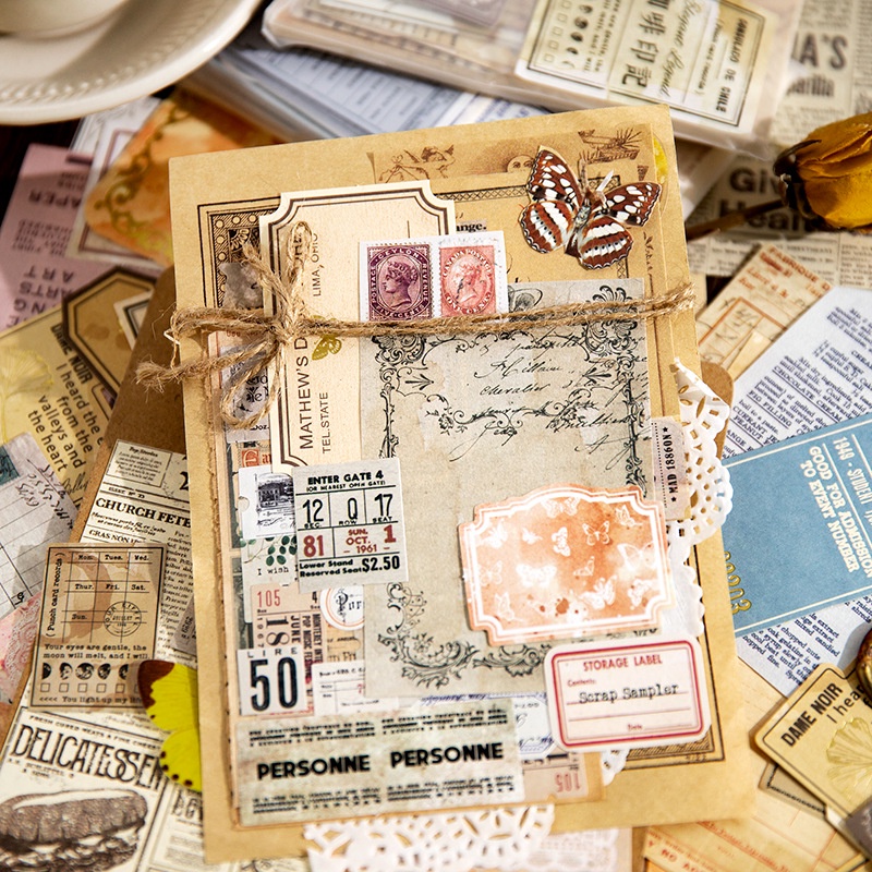 Set 100 Miếng Dán Trang Trí Sổ Tay Phong Cách retro