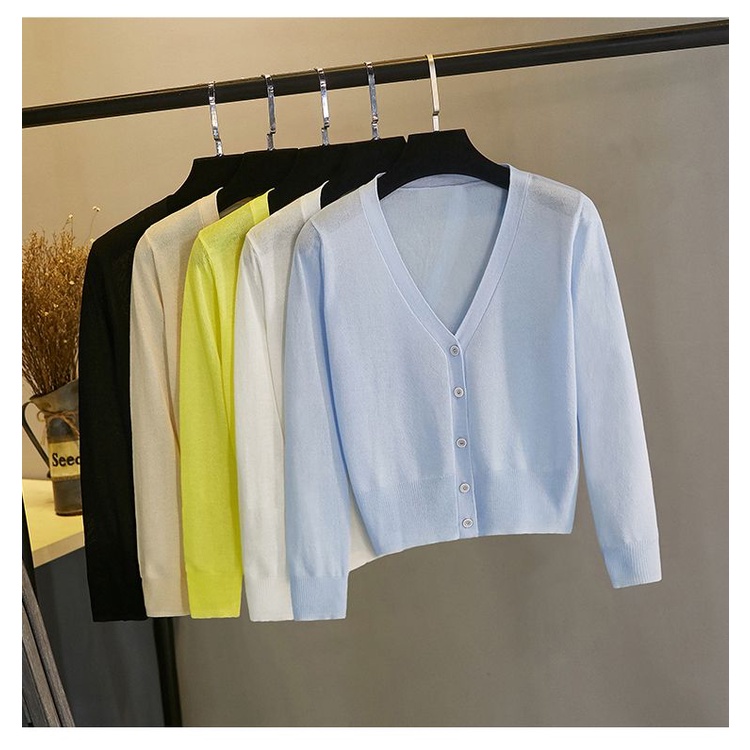 Áo Khoác Cardigan Dệt Kim Mỏng Dáng Ngắn Chống Nắng Thời Trang Mùa Hè Cho Nữ