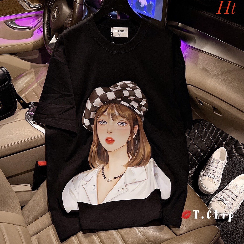 💕𝙁𝙀𝙍𝙍𝙎𝙃𝙄𝙋💕Áo thun - Áo phông quảng châu from rộng in hình cô gái tóc ngắn đội mũ siêu hót trẻ trung , Linh unisex