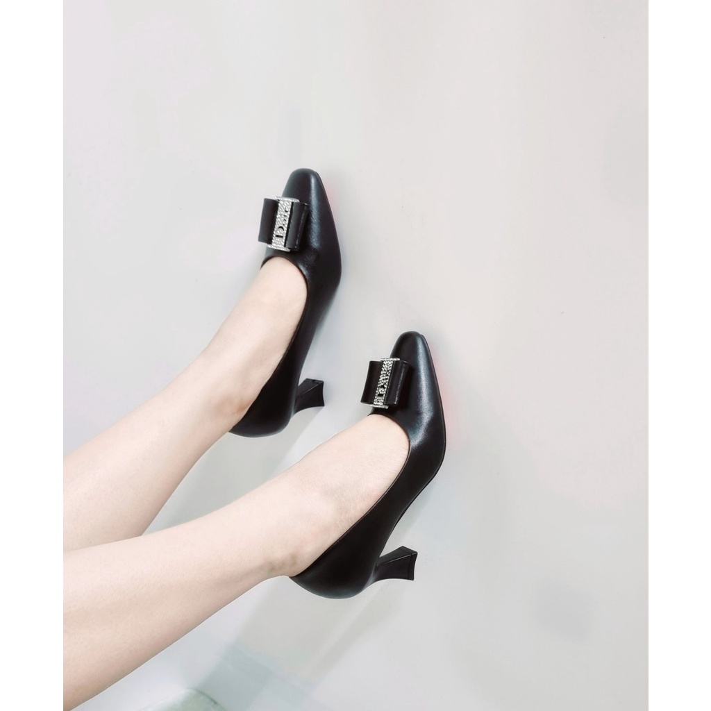 Giày cao gót 5p giày cao gót nữ giày gót trụ nơ đá