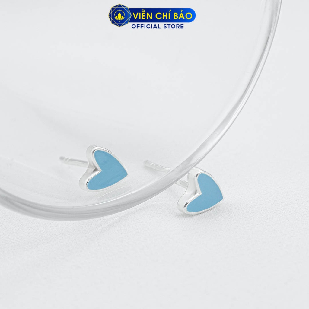 Bông tai bạc nữ trái tim 2 màu hồng- xanh dương chất liệu bạc 925 thời trang phụ kiện trang sức Viễn Chí Bảo B400320