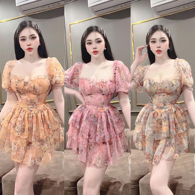 Váy hoa tơ cúp ngực bèo tầng ( ảnh thật)q | BigBuy360 - bigbuy360.vn