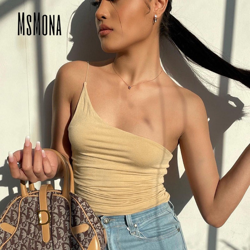 MsMona Áo Hai Dây Dáng Ôm Màu Trơn Thời Trang 2023 Quyến Rũ Cho Nữ