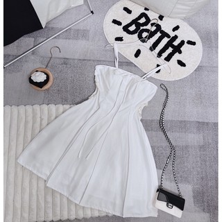ĐẦM DÂY TRẮNG VIỀN REN EO