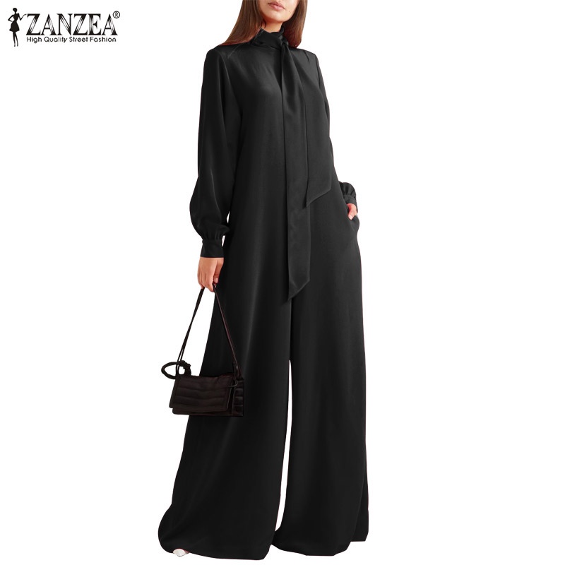 ZANZEA Jumpsuit Tay Phồng Dài Ống Rộng Thanh Lịch Thời Trang Cho Nữ